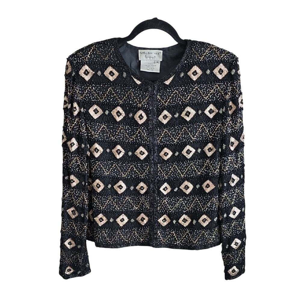 Papell Boutique Evening Beaded Sequined Silk Vintage Jacket Womens Size 12